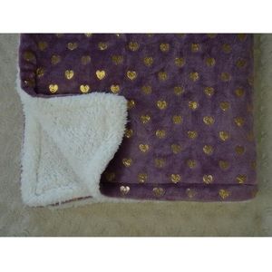 Baby Kiss Purple Gold Hearts Baby Blanket White Sherpa Lovey Plush Soft